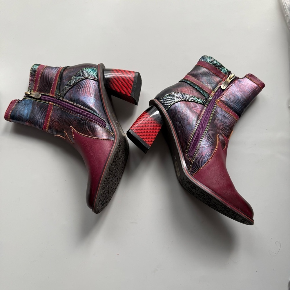 Spring Step L’Artiste Thunderbird Leather Ankle Boots Western Cowgirl Red 38 - Picture 2 of 6
